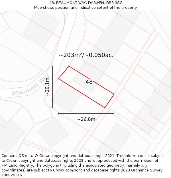 48, BEAUMONT WAY, DARWEN, BB3 3SG: Plot and title map