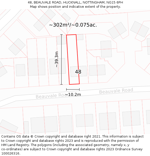 48, BEAUVALE ROAD, HUCKNALL, NOTTINGHAM, NG15 6PH: Plot and title map
