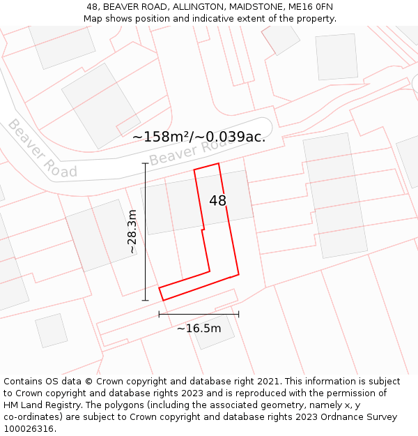48, BEAVER ROAD, ALLINGTON, MAIDSTONE, ME16 0FN: Plot and title map