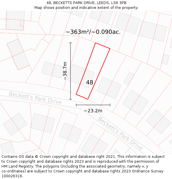 48, BECKETTS PARK DRIVE, LEEDS, LS6 3PB: Plot and title map