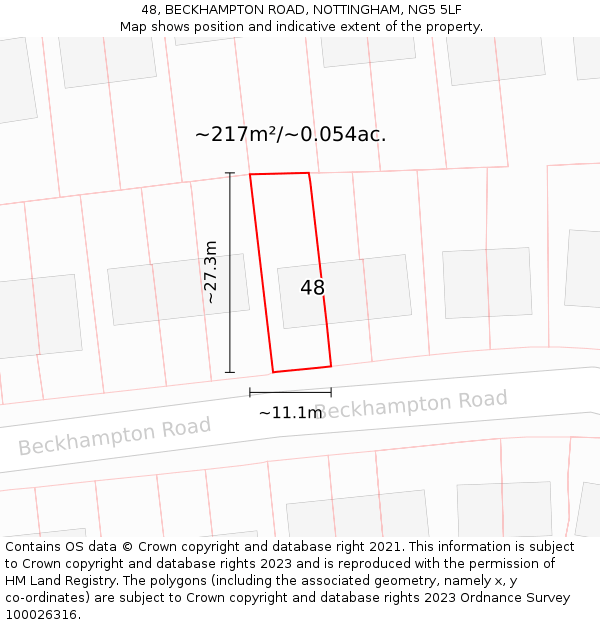 48, BECKHAMPTON ROAD, NOTTINGHAM, NG5 5LF: Plot and title map