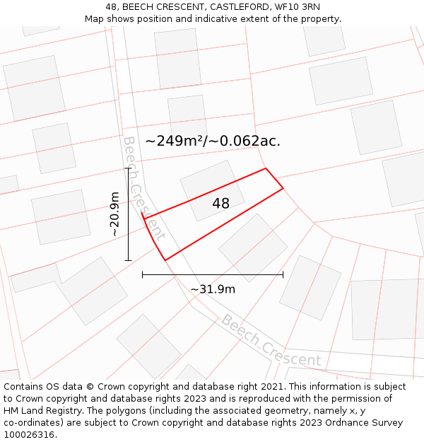 48, BEECH CRESCENT, CASTLEFORD, WF10 3RN: Plot and title map