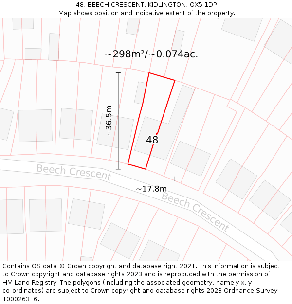 48, BEECH CRESCENT, KIDLINGTON, OX5 1DP: Plot and title map