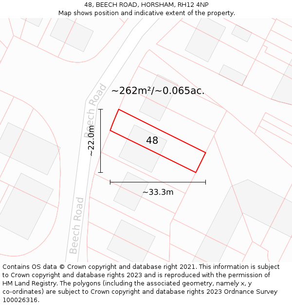 48, BEECH ROAD, HORSHAM, RH12 4NP: Plot and title map