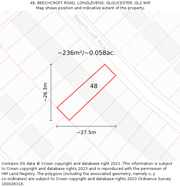 48, BEECHCROFT ROAD, LONGLEVENS, GLOUCESTER, GL2 9HF: Plot and title map