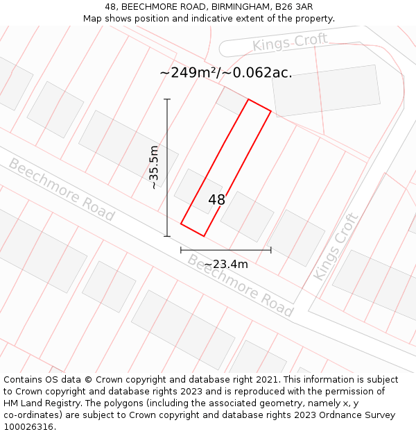 48, BEECHMORE ROAD, BIRMINGHAM, B26 3AR: Plot and title map