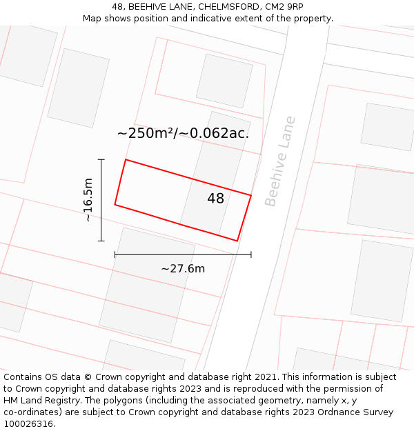 48, BEEHIVE LANE, CHELMSFORD, CM2 9RP: Plot and title map
