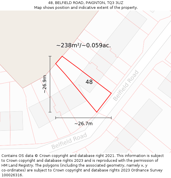 48, BELFIELD ROAD, PAIGNTON, TQ3 3UZ: Plot and title map