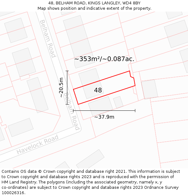 48, BELHAM ROAD, KINGS LANGLEY, WD4 8BY: Plot and title map