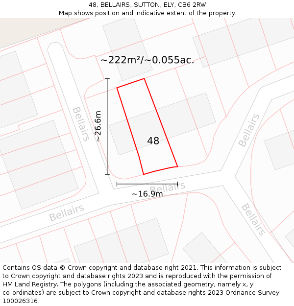 48, BELLAIRS, SUTTON, ELY, CB6 2RW: Plot and title map
