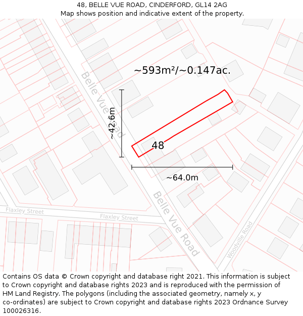 48, BELLE VUE ROAD, CINDERFORD, GL14 2AG: Plot and title map