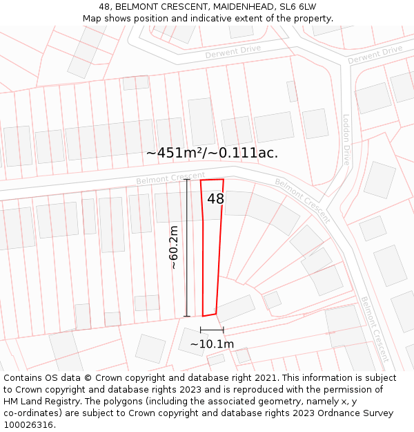 48, BELMONT CRESCENT, MAIDENHEAD, SL6 6LW: Plot and title map