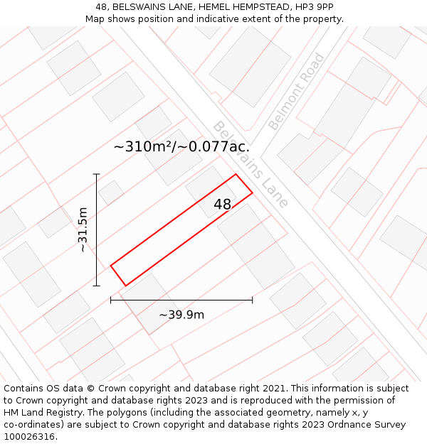 48, BELSWAINS LANE, HEMEL HEMPSTEAD, HP3 9PP: Plot and title map