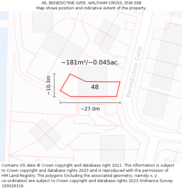 48, BENEDICTINE GATE, WALTHAM CROSS, EN8 0XB: Plot and title map