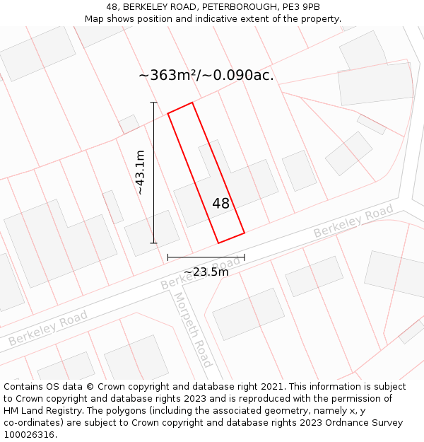 48, BERKELEY ROAD, PETERBOROUGH, PE3 9PB: Plot and title map
