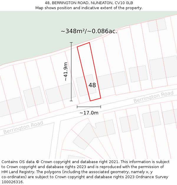48, BERRINGTON ROAD, NUNEATON, CV10 0LB: Plot and title map