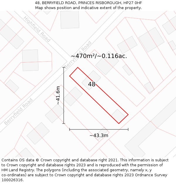 48, BERRYFIELD ROAD, PRINCES RISBOROUGH, HP27 0HF: Plot and title map
