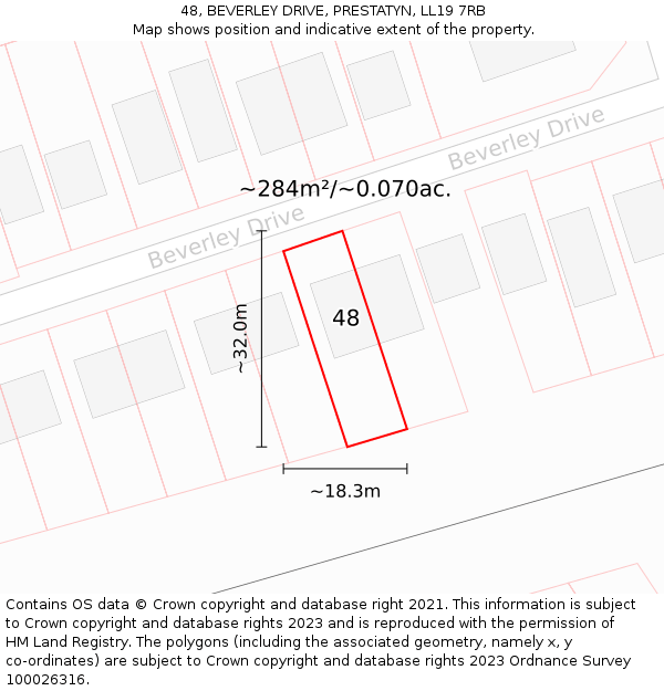 48, BEVERLEY DRIVE, PRESTATYN, LL19 7RB: Plot and title map
