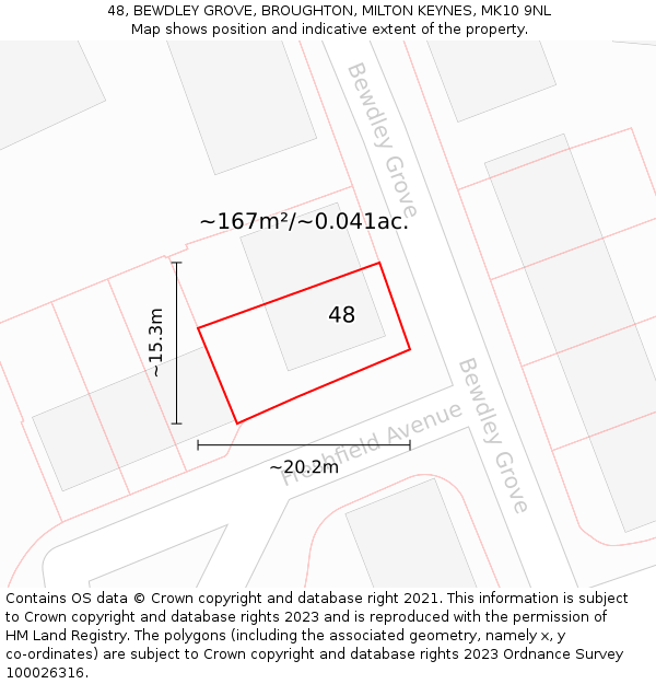 48, BEWDLEY GROVE, BROUGHTON, MILTON KEYNES, MK10 9NL: Plot and title map