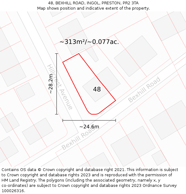 48, BEXHILL ROAD, INGOL, PRESTON, PR2 3TA: Plot and title map