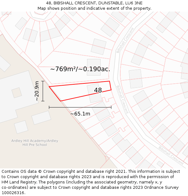 48, BIBSHALL CRESCENT, DUNSTABLE, LU6 3NE: Plot and title map