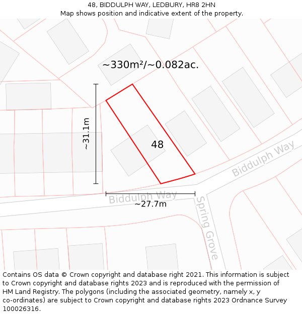 48, BIDDULPH WAY, LEDBURY, HR8 2HN: Plot and title map