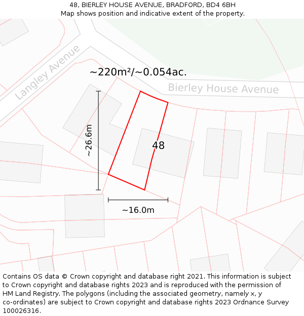 48, BIERLEY HOUSE AVENUE, BRADFORD, BD4 6BH: Plot and title map