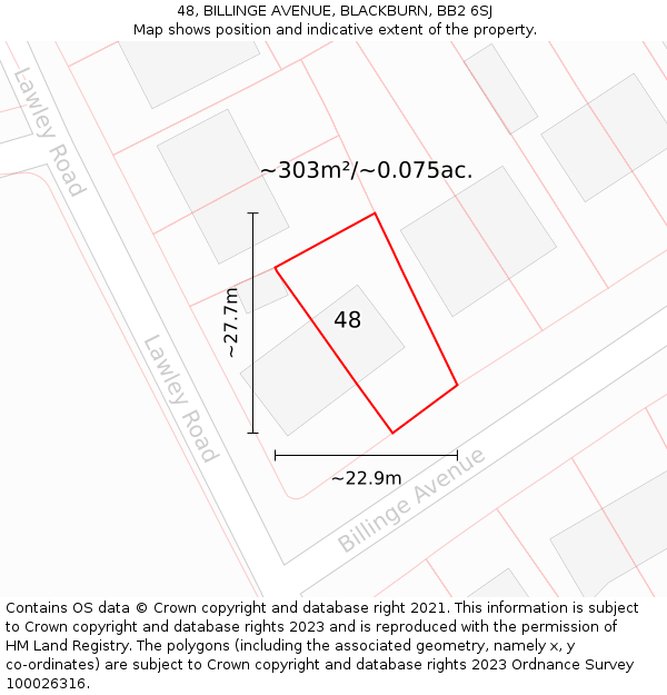 48, BILLINGE AVENUE, BLACKBURN, BB2 6SJ: Plot and title map