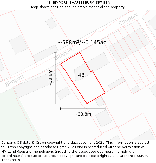 48, BIMPORT, SHAFTESBURY, SP7 8BA: Plot and title map