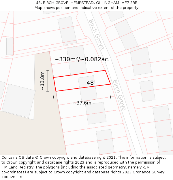 48, BIRCH GROVE, HEMPSTEAD, GILLINGHAM, ME7 3RB: Plot and title map