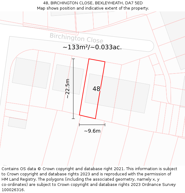 48, BIRCHINGTON CLOSE, BEXLEYHEATH, DA7 5ED: Plot and title map