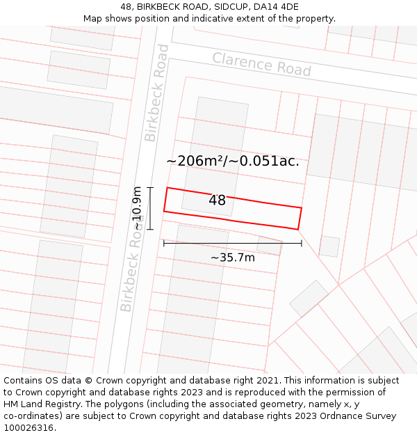 48, BIRKBECK ROAD, SIDCUP, DA14 4DE: Plot and title map