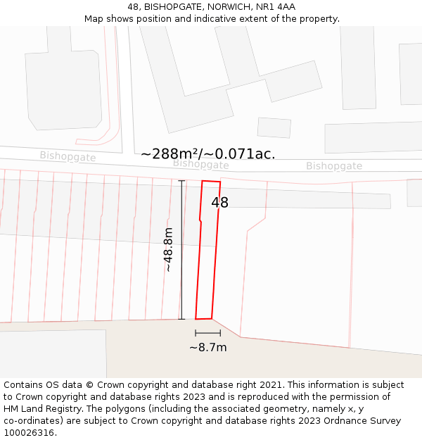 48, BISHOPGATE, NORWICH, NR1 4AA: Plot and title map