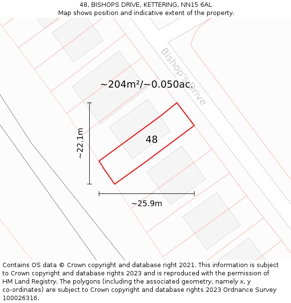 48, BISHOPS DRIVE, KETTERING, NN15 6AL: Plot and title map
