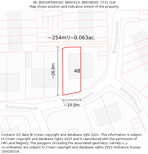 48, BISHOPSWOOD, BRACKLA, BRIDGEND, CF31 2LW: Plot and title map
