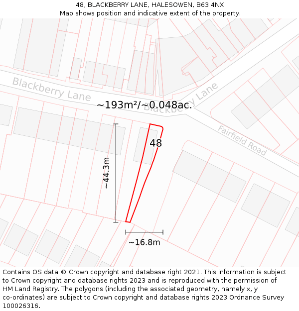 48, BLACKBERRY LANE, HALESOWEN, B63 4NX: Plot and title map