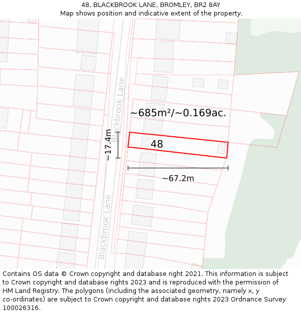 48, BLACKBROOK LANE, BROMLEY, BR2 8AY: Plot and title map