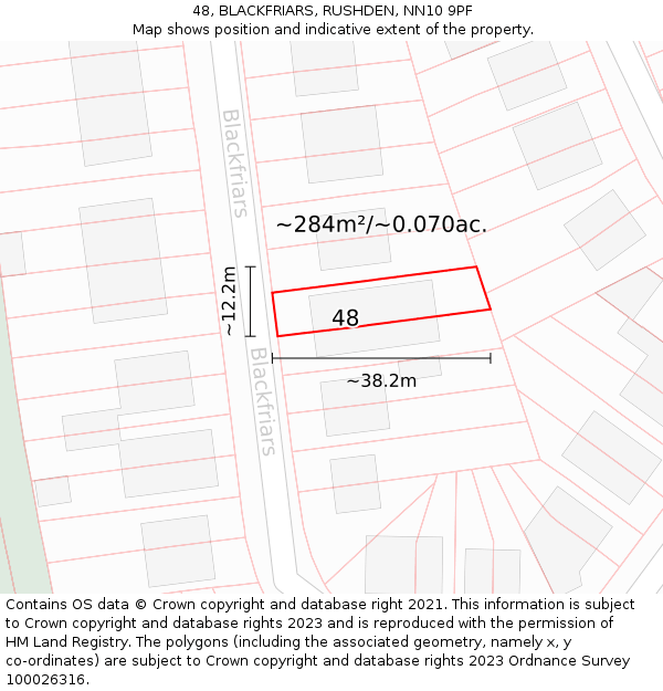 48, BLACKFRIARS, RUSHDEN, NN10 9PF: Plot and title map