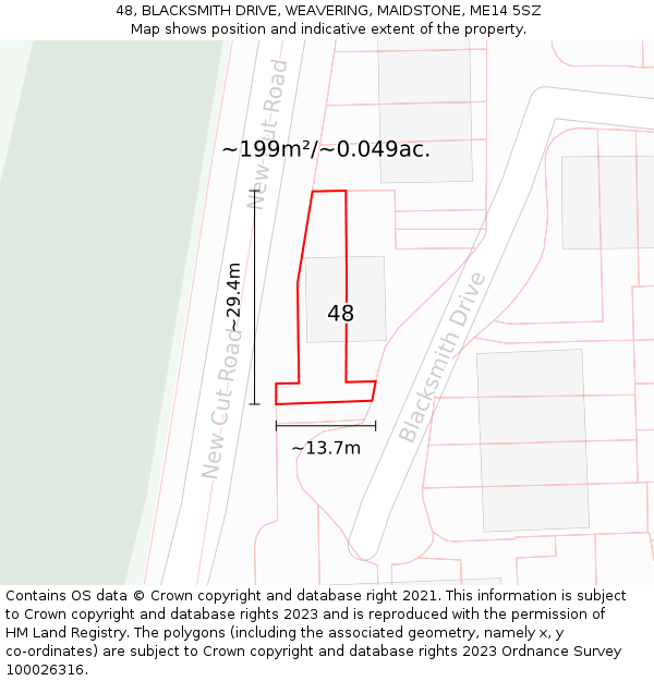 48, BLACKSMITH DRIVE, WEAVERING, MAIDSTONE, ME14 5SZ: Plot and title map