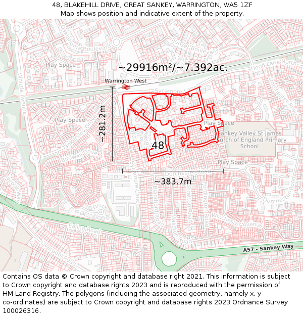 48, BLAKEHILL DRIVE, GREAT SANKEY, WARRINGTON, WA5 1ZF: Plot and title map