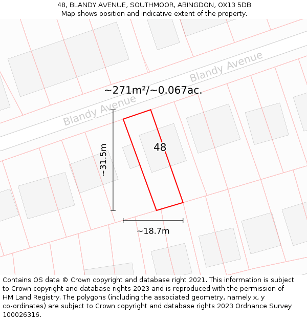 48, BLANDY AVENUE, SOUTHMOOR, ABINGDON, OX13 5DB: Plot and title map