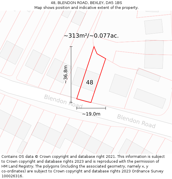 48, BLENDON ROAD, BEXLEY, DA5 1BS: Plot and title map