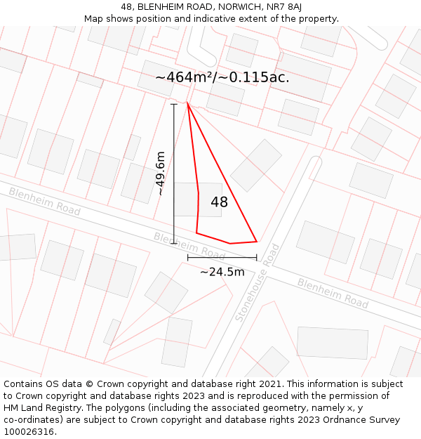 48, BLENHEIM ROAD, NORWICH, NR7 8AJ: Plot and title map