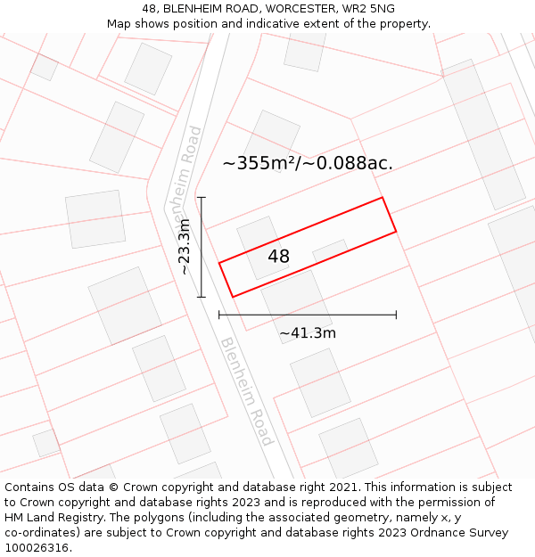 48, BLENHEIM ROAD, WORCESTER, WR2 5NG: Plot and title map