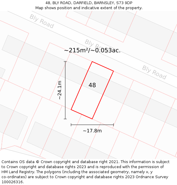 48, BLY ROAD, DARFIELD, BARNSLEY, S73 9DP: Plot and title map