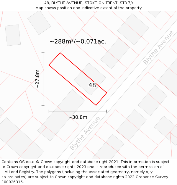 48, BLYTHE AVENUE, STOKE-ON-TRENT, ST3 7JY: Plot and title map