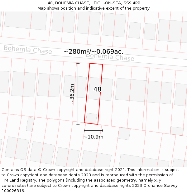 48, BOHEMIA CHASE, LEIGH-ON-SEA, SS9 4PP: Plot and title map