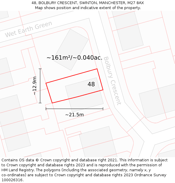 48, BOLBURY CRESCENT, SWINTON, MANCHESTER, M27 8AX: Plot and title map