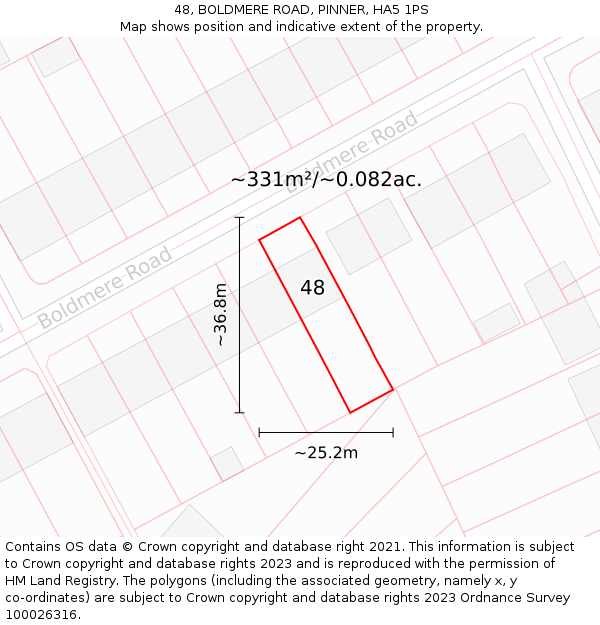 48, BOLDMERE ROAD, PINNER, HA5 1PS: Plot and title map