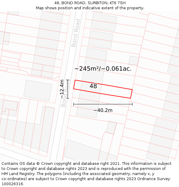 48, BOND ROAD, SURBITON, KT6 7SH: Plot and title map